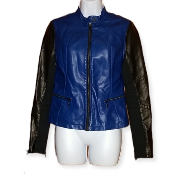 Black Rivet Jackets & Blazers - 2/$40 BLACK AND BLUE VEGAN LEATHER JACKET